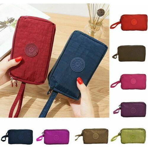 Fashion Womens Mini Phone Bag Short Wallet Three-Layer Zipper Purse Coin Purse Casual Solid Simple Lady Wrist Strap Card Wallet
