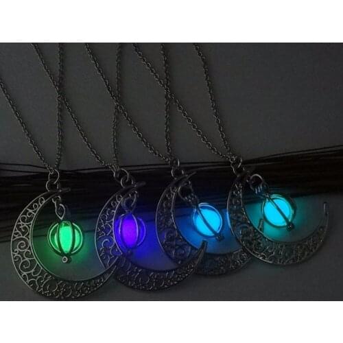 Fashion Crescent Moon Hollow Pumpkin Glow in the Dark Luminous Chain Necklace Charming Halloween Party Jewelry #253763