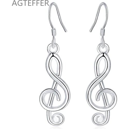 AGTEFFER 925 Sterling Silver Musical Note Earrings Fashion Woman Charm Drop Earrings Party Wedding Jewelry