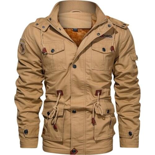 Mens Clothing Bomber Jacket Man Winter Jacket Casual Fashion Thick Warm Jacket Travel Solid Color Hooded Jacket Military Jacket