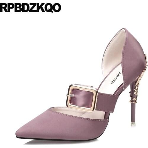 Pumps Designer Brand Shoes Women High Heels Metal Scarpin Size 4 34 Ultra Extreme Pointed Toe Belts 2017 Purple Super Dress