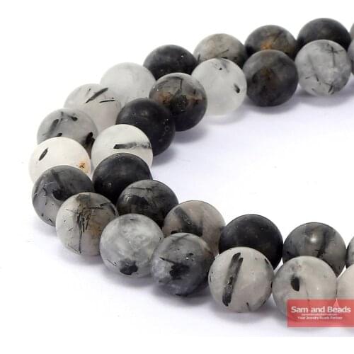 Natural Stone Dull Polish Matte Black Rutilated Quartz Loose Beads 16" Strand 6 8 10 12 MM Pick Size For Jewelry Making BRQB20
