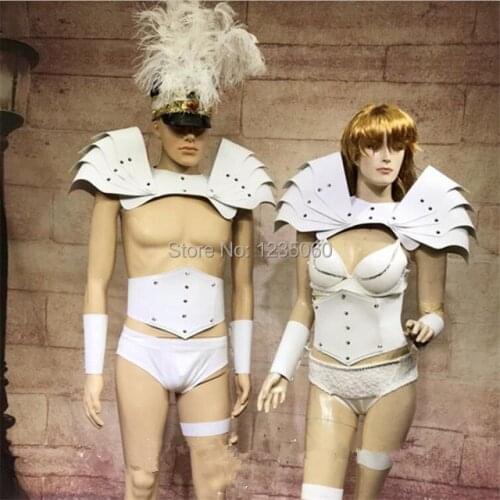 Nightclub White Armor Catwalk Show Stage Wear Dance Suit Ballroom Costume Woman Man Stage Clothes Halloween Performance Outfit