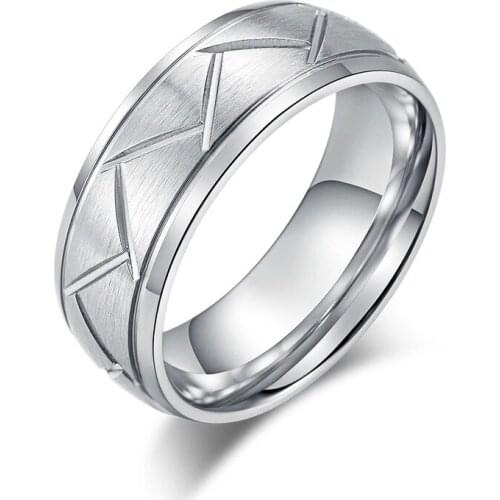 New Hot Selling Titanium Steel Mens Drawing Ring Diagonal Arc Pure Black Ring Jewelry