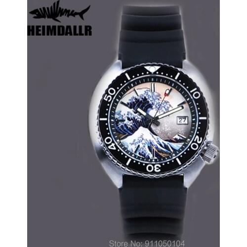 HEIMDALLR Abalone 6015 Diving Watch Kanagawa Wave Luminous Dial Sapphire NH35A Automatic Movement 300M Waterproof Males Watch