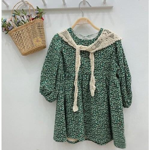 Autumn Girls Floral Print Dress Children New Long-Sleeve Bohemian Retro Casual Dresses With Shawl WTA17