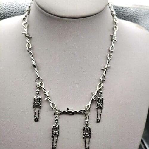 Punk Gothic Wire Skull Necklace Wire Necklace Hip Hop Barbed Chain Gift Horror Jewelry Halloween Gift