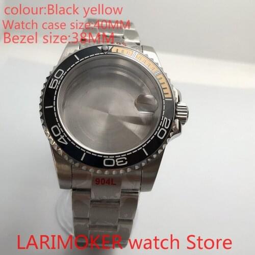 Suitable for NH35 NH36 Miyota 8215 40mm sapphire glass 904L stainless steel case sealing bottom cover, with bezel black yellow