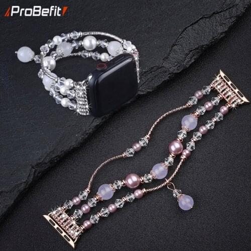 Handmade Elastic Stretch Crystal Pearl Bracelet BAND For apple watch 6 SE 5 4 3 2 1 40MM 44MM Bling strap for Iwatch 4 38mm 42mm