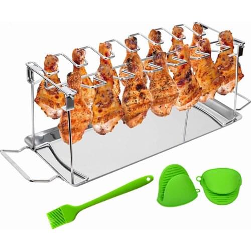 Foldable Stainless Steel Chicken Wing Leg Rack Grill Stand with Drip Tray