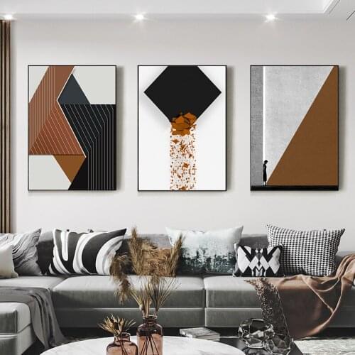 Modern Abstract Stone Graffiti Texture Geometric Brown Black Color Block Canvas Painting Wall Picture Poster Living Room Decor