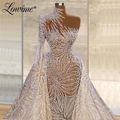2021 Custom Made Plus Size Muslim Evening Dresses Pearls Plus Size Party Gowns Celebrity Prom Dresses Vestidos De Fiesta