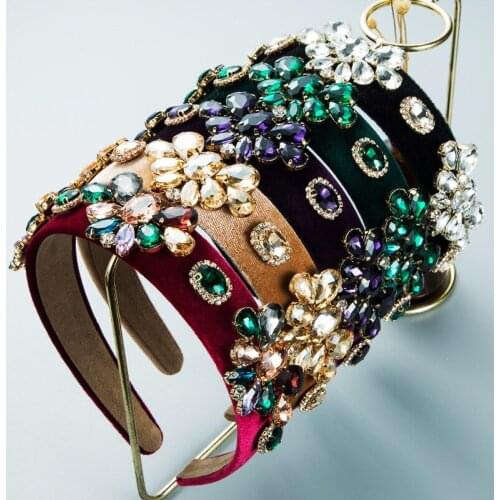 2021 Autumn Winter Luxury Baroque Rhinestone Pearl Headband Fashion Women Crystal Flower Gold Velvet Hairband Hair accessories