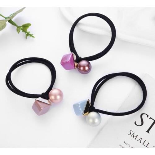 New Cute Square Round Ball Beads Hair Ring Rope Candy Headband Scrunchie Female Headband Elastic Rubber Band For Women Girls