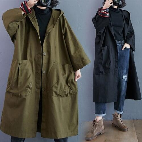 Plus Size Women Jacket Coat Vintage Long Sleeve Hooded Cardigan Overcoat Spring Oversize Clothing Casual Windbreaker Outwear