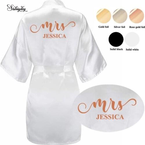 Sisbigdey Personalized name Mrs Bride Robe women foil rose gold writing Peignoir wedding best gift bridal robes