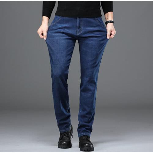 Winter Mens Warm Fleece Jeans Stretch Casual Straight Thick Denim Flannel Jeans Soft Pant Trousers Plus Size 28-40 42 44 46