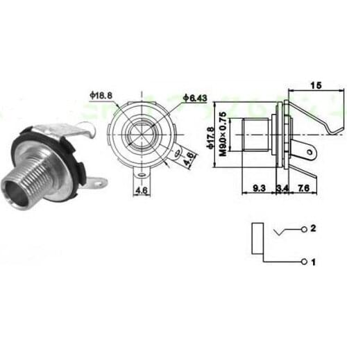 1/4'' 6.35mm Mono Switched Jack, Guitar Effects Switch Socket