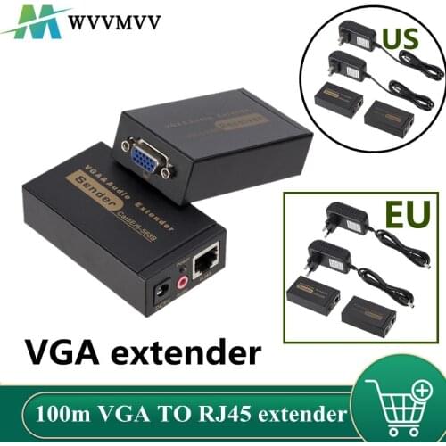100m HD 1080P UTP VGA Extender RJ45 1x1 Splitter with 3.5mm Audio RJ45/cat5e/6 ethernet cable for projector HDTV PC