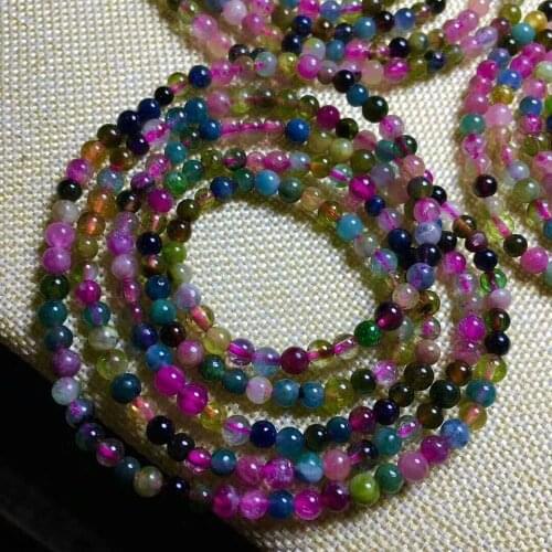 Free Shipping Natural Colorful Tourmaline Beads Crystal Bracelet 4rows 5mm AAA cx