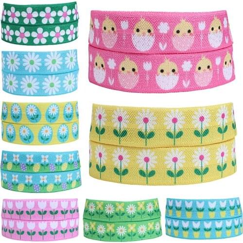 50 yards/lot) Hot sale 5/8" Easter Days printed fold over elastic
