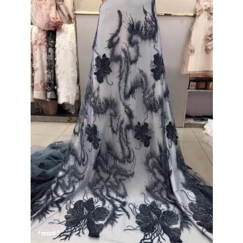 Hot selling (5yards/lot) African lace fabric L-589813 free shipping French net lace fabric with beads