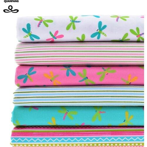 6pcs/Lot Print Twill Cotton Fabric For Sewing Doll Baby Bedding Clothes Dress Skirt Patchwork Dragonfly Tissue Material 40x50cm