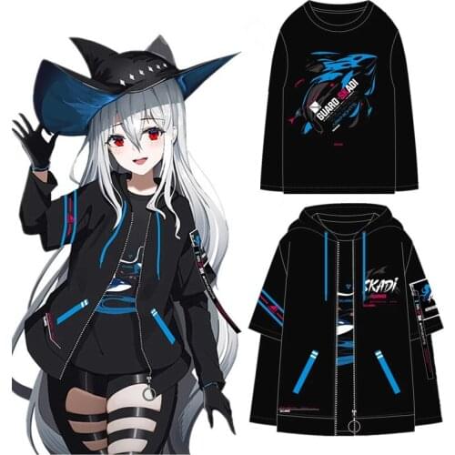 Game Arknights Skadi Cosplay Zipper Hoodies Casual Fake Two Pieces Hooded Coat Long Sleeve T-Shirt Tops Fashion Set