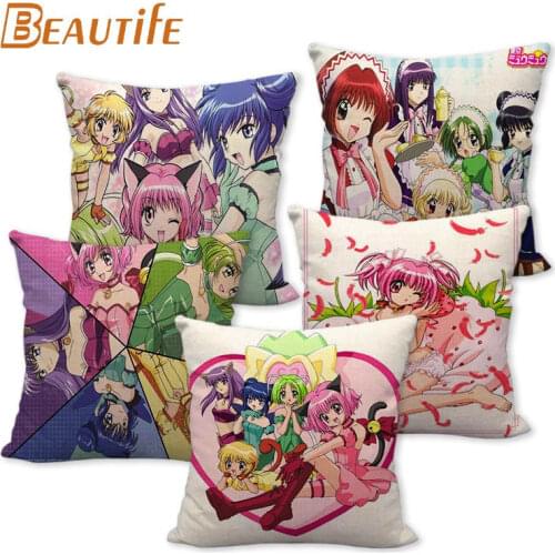 Custom Tokyo.Mew.Mew Pillowcase Cartoon Girl Wedding Decorative Cotton Linen Pillow Case For Home Pillow Cover 45X45cm One Side