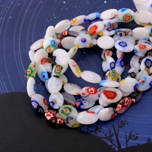 Komee white color flowers 10x13mm 20pcs Colored glaze Crystal Glass Beads Loose Spacer Round Beads for Jewelry Making