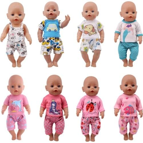 Doll Clothes Pajamas Car Cute Animals Patterns Shirt+Pants For 18 Inch American&43 Cm Born Baby Generation Girls DIY Toy Gift