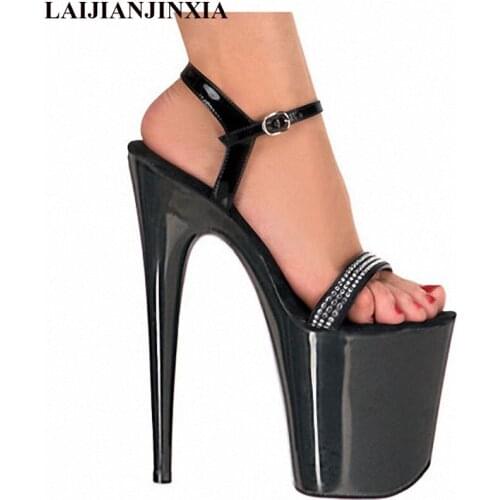 LAIJIANJINXIA Womens Shoes Buckle Platform Black Sandals Pole Dancing Shoes 8 Inch High Heels Shoes Nightclub Dance Shoes E-070