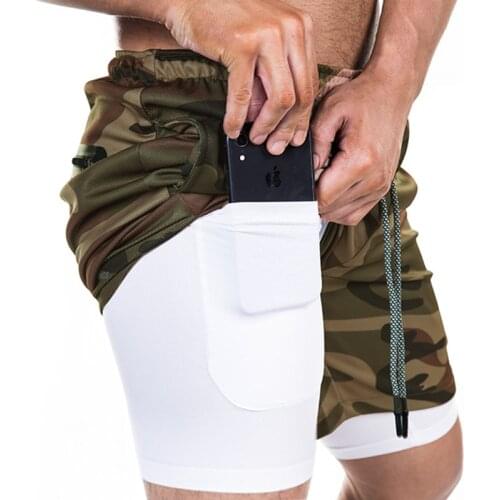 2020 Camo Running Shorts Men 2 in 1 Double-deck Gym Fitness Sport Shorts Men Quick Dry Beach Shorts Mens gym Sports Shorts