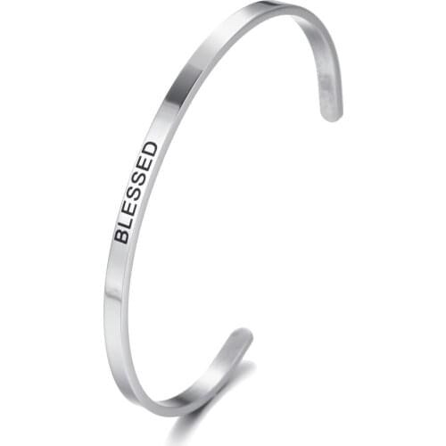 2019 new stainless steel 4MM bracelet BLESSED positive inspirational Mantra bracelet women mens best birthday gift 1pcs
