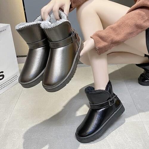 2021 Womens New Winter Plus Velvet PU Waterproof Mid-tube Boots Thickened Warm Snow Boots Womens Cotton Shoes Tide