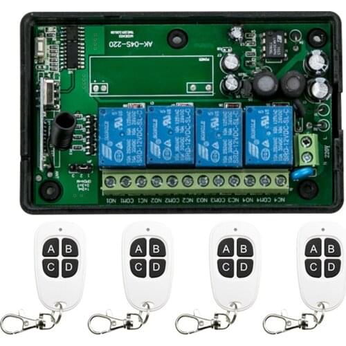 New AC85v~250V 110V 220V 230V 4CH Radio Remote Control Switch & 4* White 4 keys Waterproof Push Button Transmitter