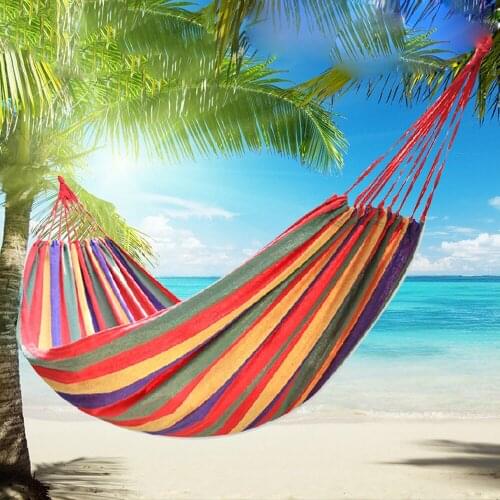 Portable Camping Sleeping Bag Hammock Outdoor Hammock Garden Sports Home Travel Camping Swing Canvas Stripe Hang Bed Hammock