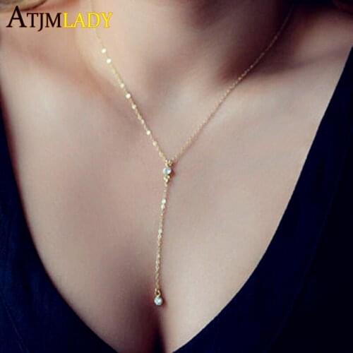 Sexy Modern Y Shape Long Necklace With sparking round cz Pendant Pave CZ Chain Necklace Women Boho Jewelry delicate thin neck