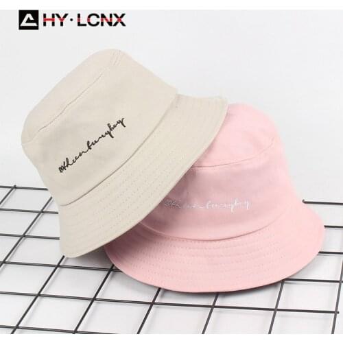 Korean Summer Mens Simple Outdoor Sports Fisherman Hat Womens Letter Embroidery Solid Color Cotton Breathable Sun Bucket Hat