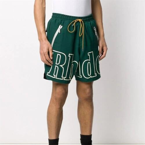 Rhude Shorts Men Women Big Letter Logo Rhude Shorts 2021 Summer Casual Oversize Breechcloth Yellow drawstring Pill Zipper Head