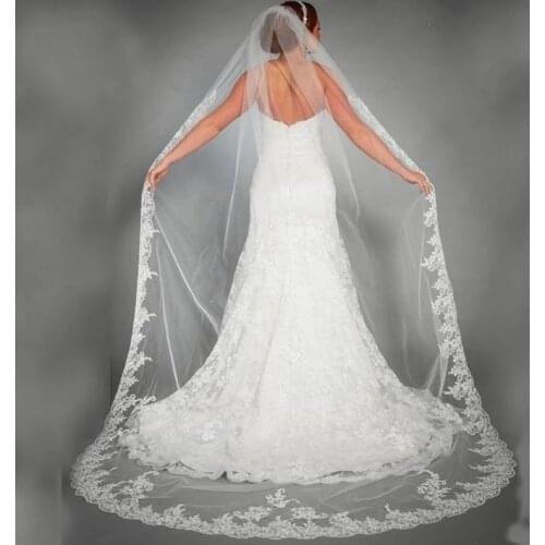 Wedding Accessories Appliques Tulle Long Wedding Veils Lace Edge 1T Bridal Veils 3 Meters Veu De Noiva Longo