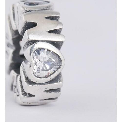Mothers day mum spacer beads with heart cz 925 sterling silver Suitable for Brand Style Charm Bracelets & Necklaces