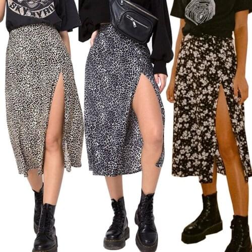 Sexy Leopard Wrap Skirt Print Chiffon Split Skirt Casual Harajuku Long Skirts for Women Spring Summer Clothes Zipper Elegant