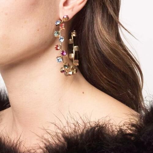 Bohemian Trendy Rhinestone Gems Big Hoop Earrings For Women Jewelry Fashion Statement Earrings Accessories Hot Sale