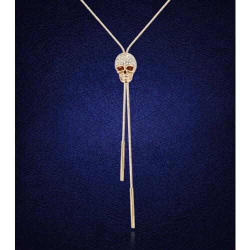 New Women Fashion Skull Pendant Long Necklace Tassel Sweater Chain Female Statement Necklace Clothes Accessories Party Gifts