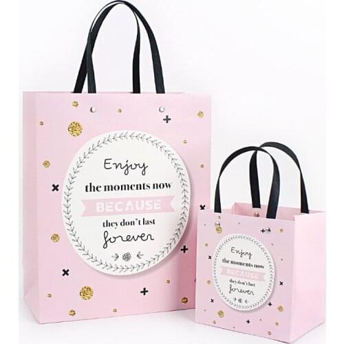 12pcs Cute pink gift candy clothing packaging bags with handle wedding party birthday favor package bag