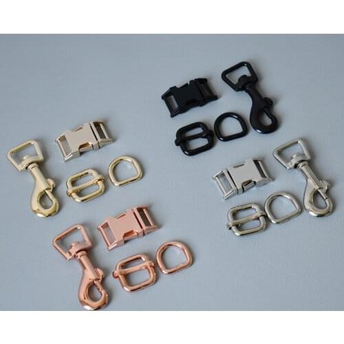 20 set 15mm metal buckle+adjust buckle+D ring+dog clasp plated metal buckle safety clasp DIY collar leash sewing accessories