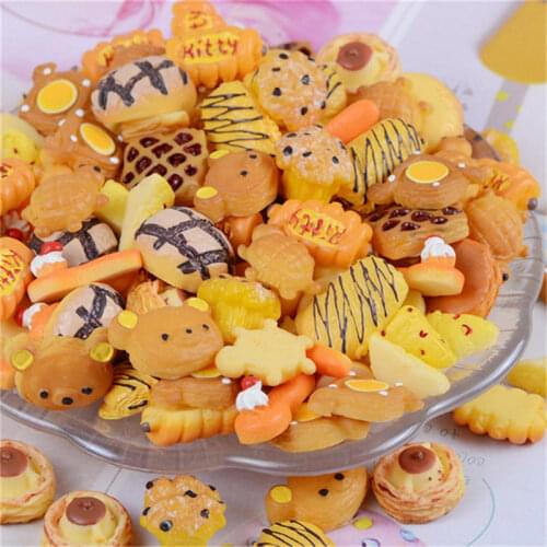20pcs Resin Imitation Cookies Flatback Cabochon Bread Shape Mixed Jewelry Accessory DIY Findings Scrapbook Slime Components