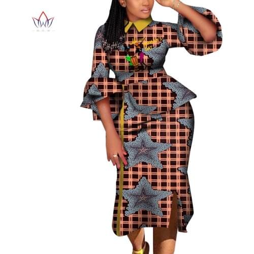 2020 African Traditional Clothing for Women Cotton Fabric Pachwrok Women Dress Dashiki Plus Size Sexy Party Dress WY7089