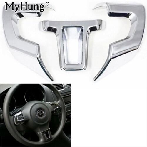 3pcs for Volkswagen VW Golf 6 MK6 Polo Jetta MK5 2009 2010 2011 Polo Bora Steering Wheel Chrome Trim Sequins Cover Sticker
